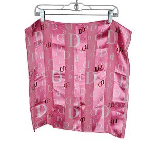 Pink Satin Scarf Monogram "D" Print Square 20" X 20" Elegant Feminine